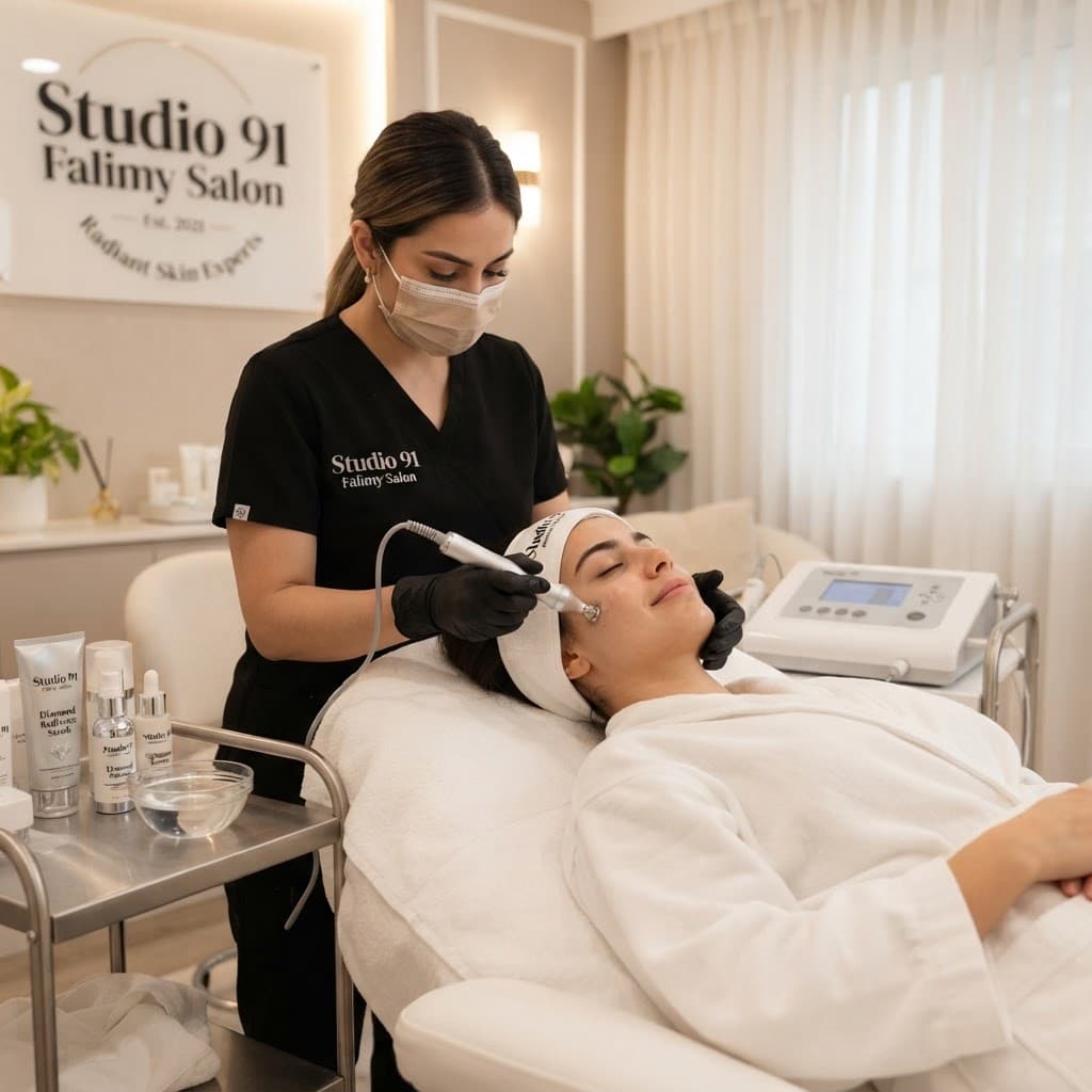 Diamond facial treatment for radiant glowing skin at Studio 91 Falimy Salon